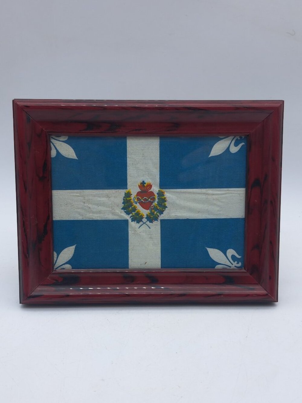 Antique Small Catholic Processional Flag Sacred Heart Carillon in Frame